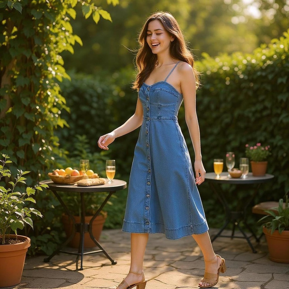 Universal Thread Blue Denim Button-Down Midi Dress